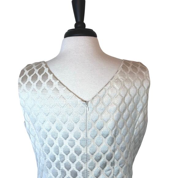 CREMIEUX Women's Ivory Jacquard Metallic Gold Shimmer Cocktail Mini Dress Sz 12 - Picture 7 of 12